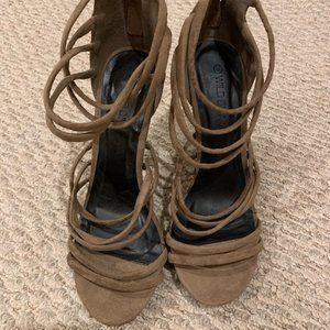 Strappy Suede Heels - Tan